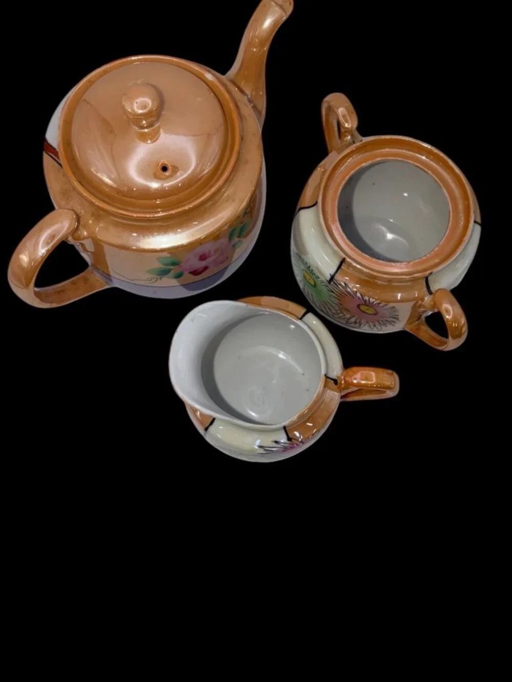 Vintage Japanese Lusterware Tea Set – Teapot, Sugar Bowl & Creamer Takito Era